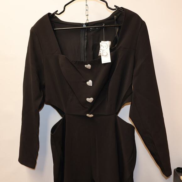 Fashion to Figure Size O (XL) Heart Button Jumpsuit with Waist Cutouts Black - Picture 16 of 16